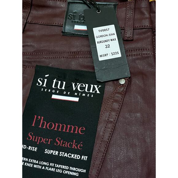 Si Tu Veux Gordon Jean’s Burgundy Wax Superstack  Size 32 - Picture 4 of 5
